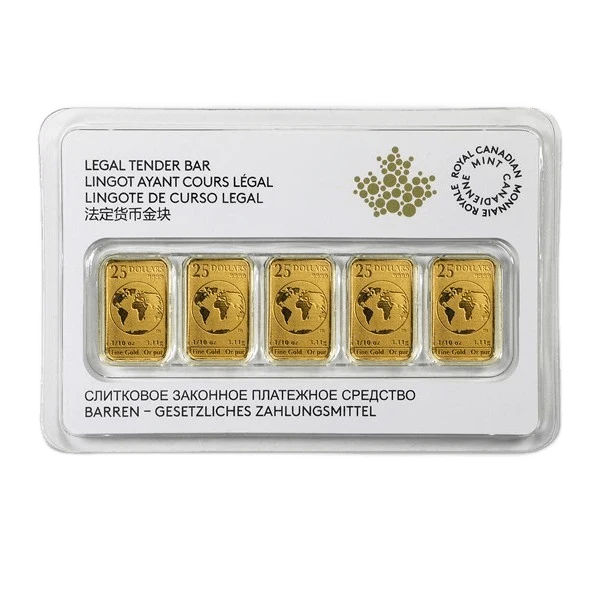 2016 Canada 1/10 Oz Gold 5-Bar Sheet (In Assay) – Royal Canadian Mint
