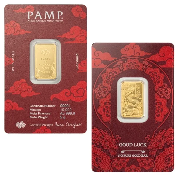 2025 5 Gram Good Luck Yellow Dragon Gold Bar – PAMP Suisse